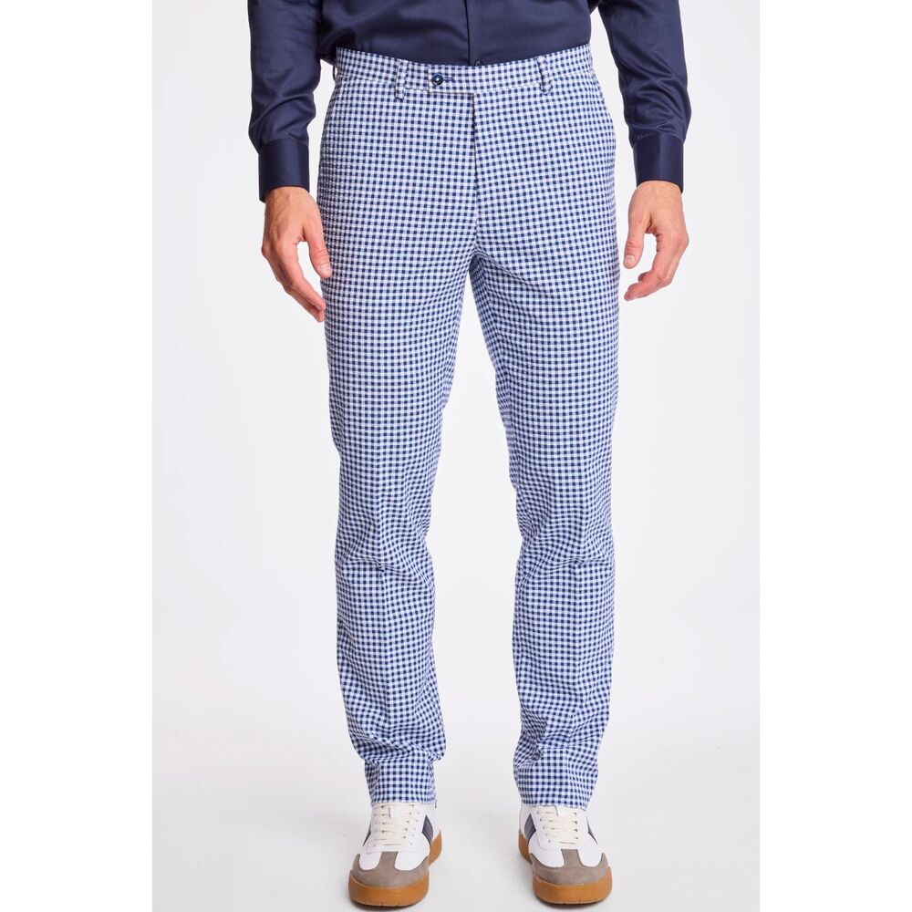 Paisley & Gray Downing Pants Slim Navy Gingham Seersucker 44x32 Preppy Formal